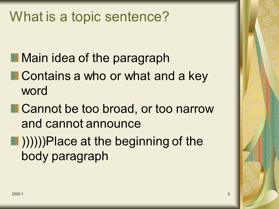 BODY PARAGRAPH #2 TOPIC SENTENCE #2 DETAIL #1 example DETAIL #2 example DETAIL #3 example CONCLUDING SENTENCE