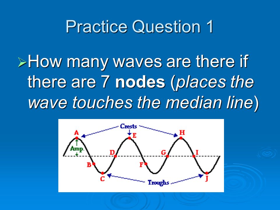 Practice Question 1  How many waves are there if there are 7 nodes (places the wave touches the median line)