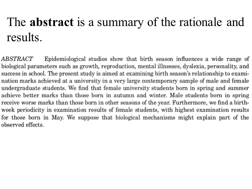 The abstract is a summary of the rationale and results.
