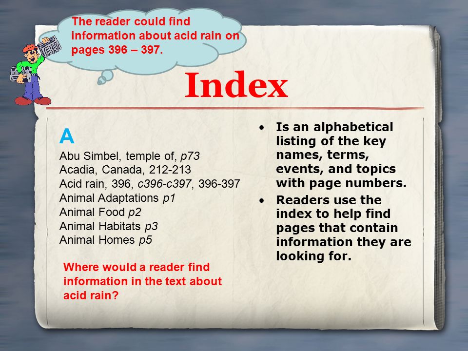 Index Is an alphabetical listing of the key names, terms, events, and topics with page numbers.