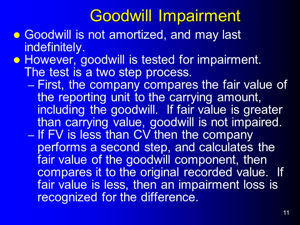 11 Goodwill Impairment Goodwill is not amortized, and may last indefinitely.