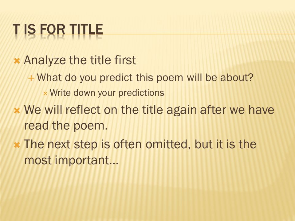  Analyze the title first  What do you predict this poem will be about.