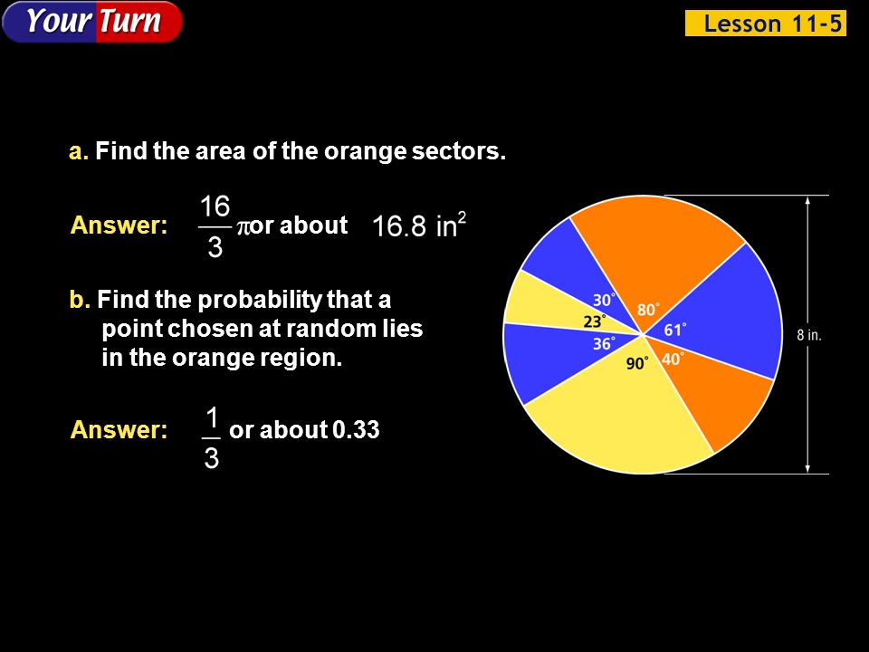 Example 5-2c Answer: or about a. Find the area of the orange sectors.