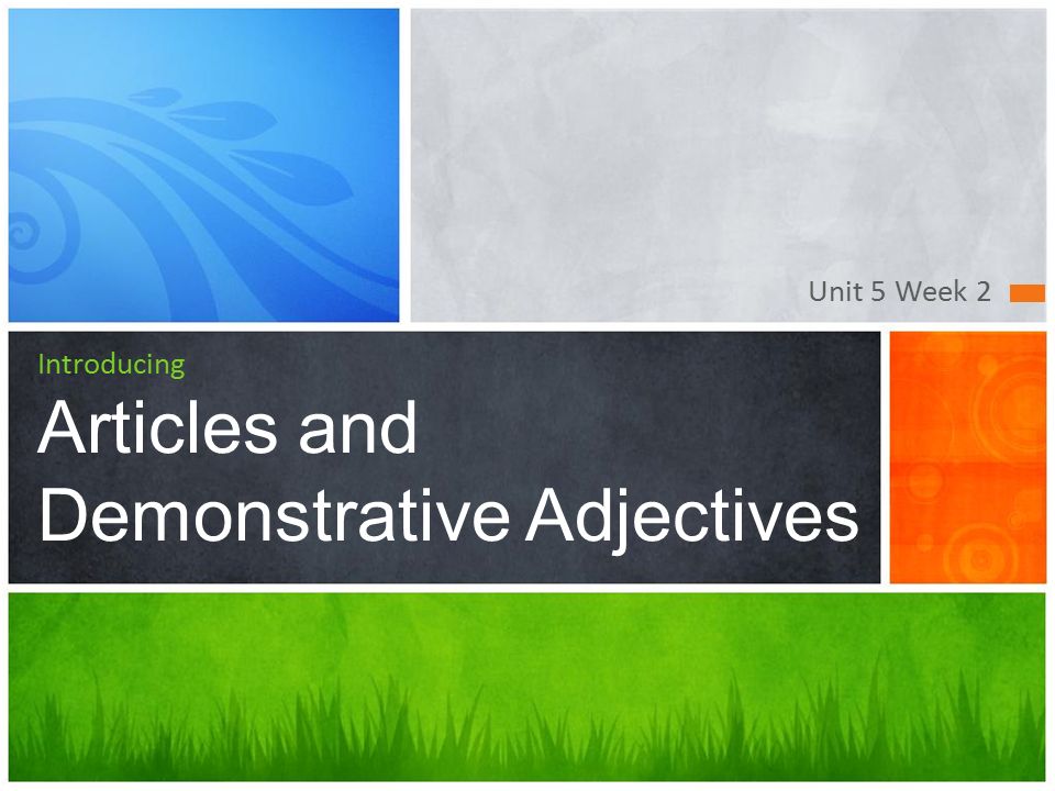 Unit 5 Week 2 Introducing Articles and Demonstrative Adjectives
