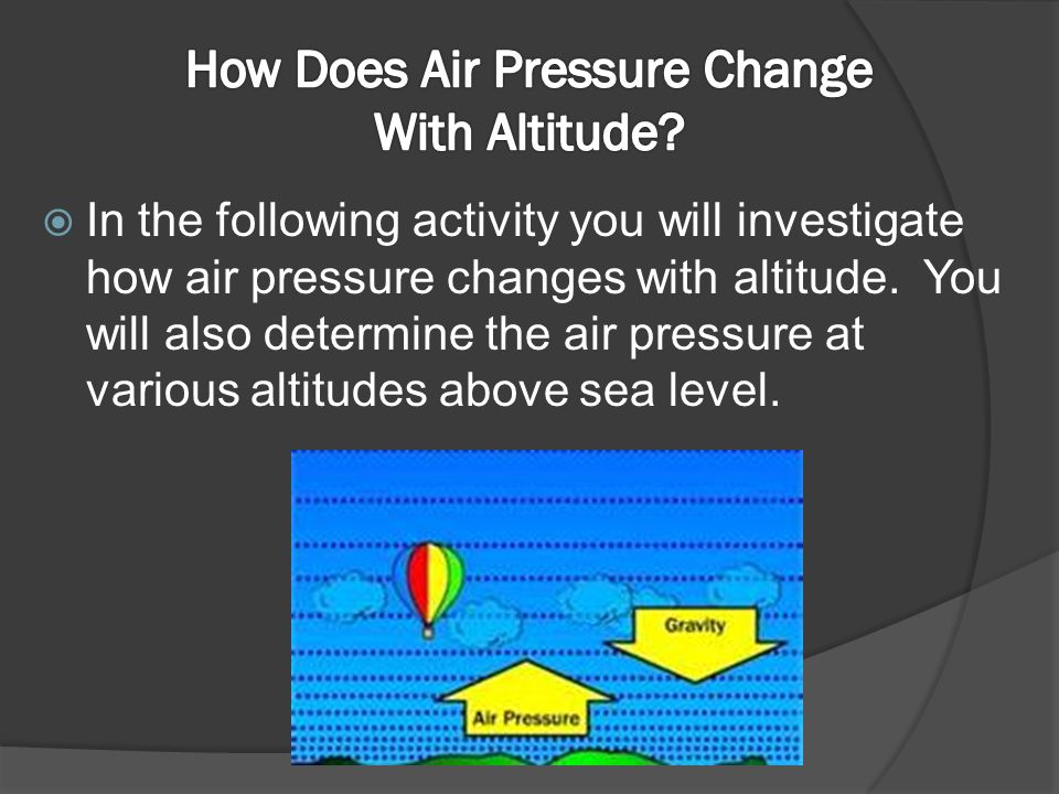  In the following activity you will investigate how air pressure changes with altitude.