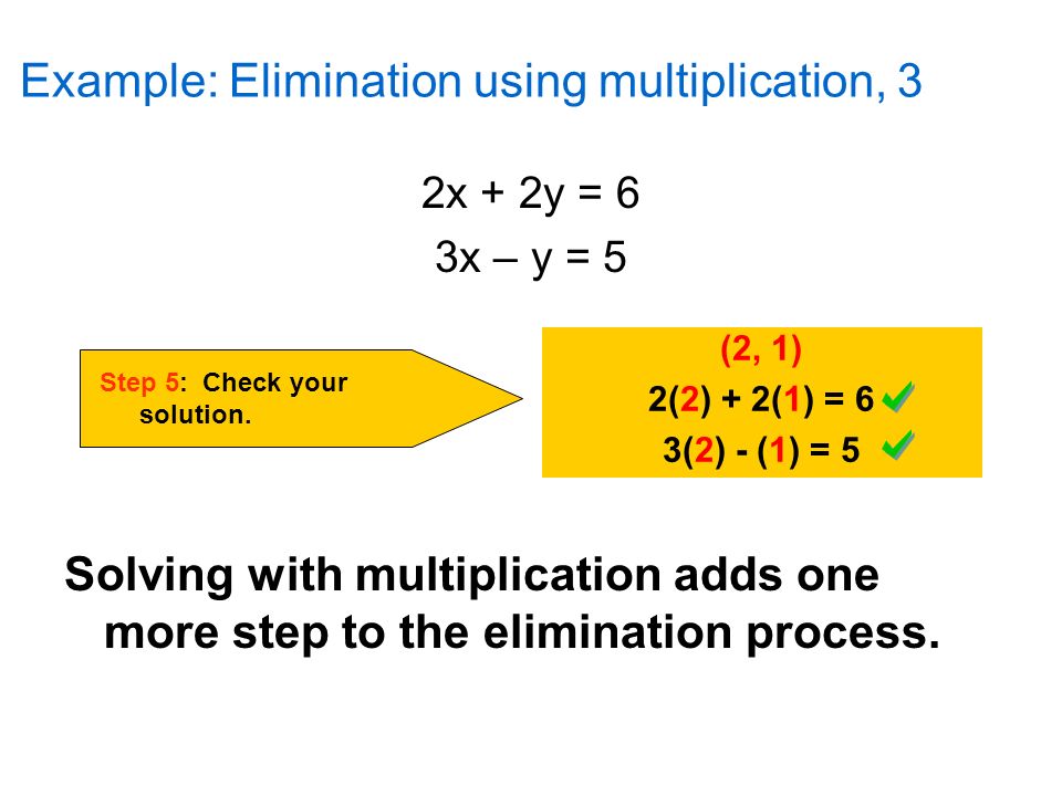 Example: Elimination using multiplication, 3 Step 5: Check your solution.