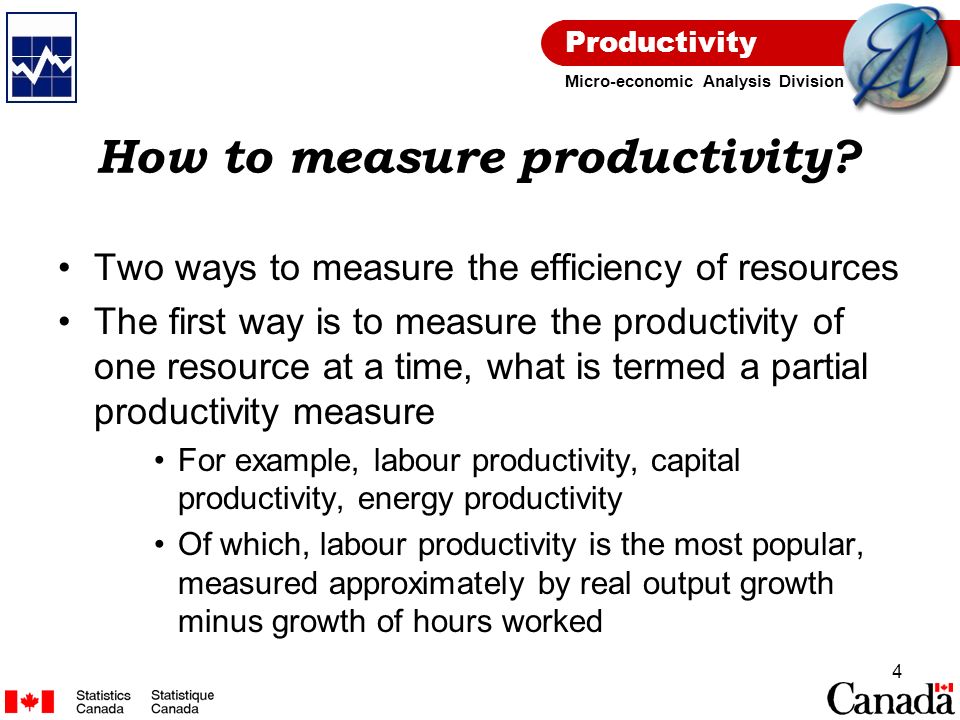 Productivity Micro-economic Analysis Division 4 How to measure productivity.