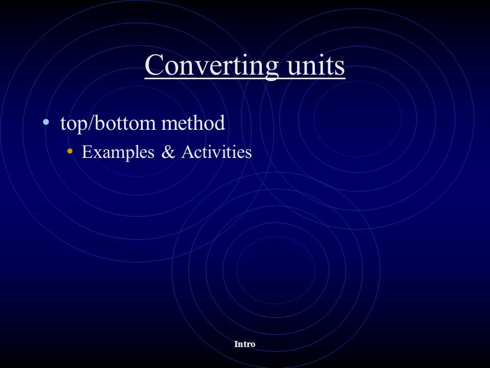 Intro Converting units top/bottom method Examples & Activities