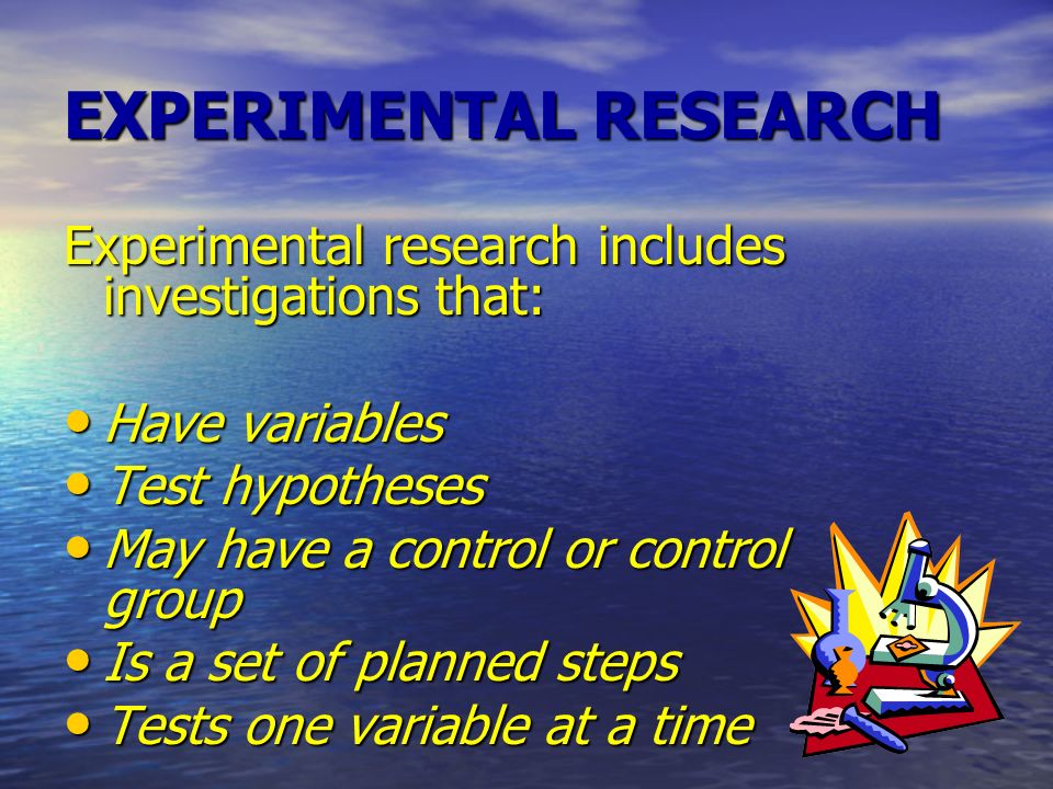 Based mainly on Observations Based mainly on Observations Used when experiments are impossible to perform Used when experiments are impossible to perform Involves the following: Involves the following: –Stating the research objective –Describing the research design –Eliminating bias DESCRIPTIVE RESEARCH