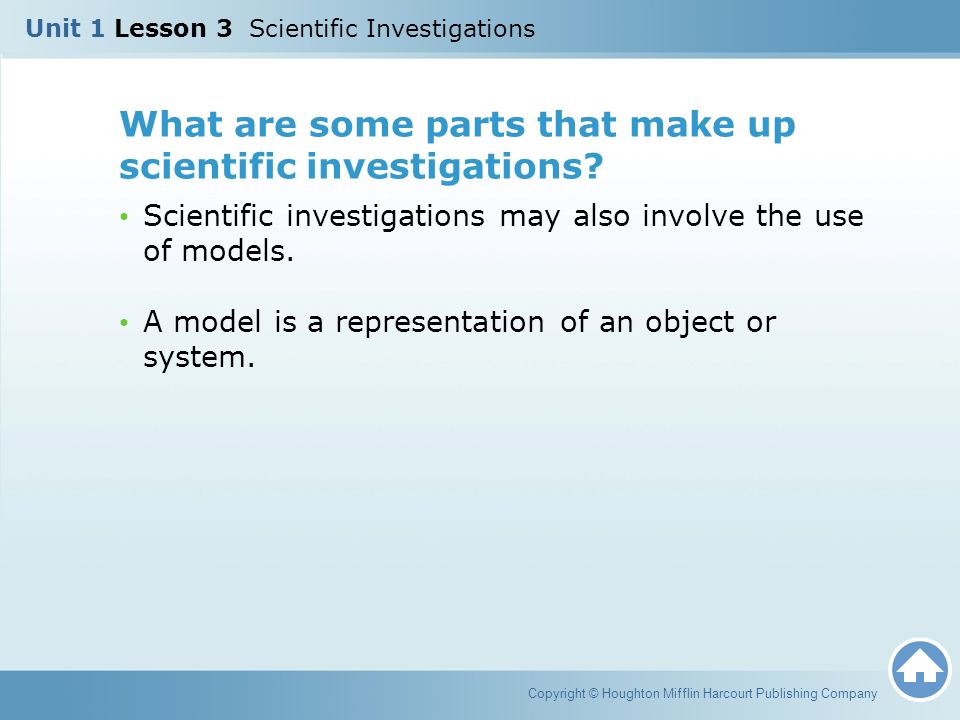 What are some parts that make up scientific investigations.