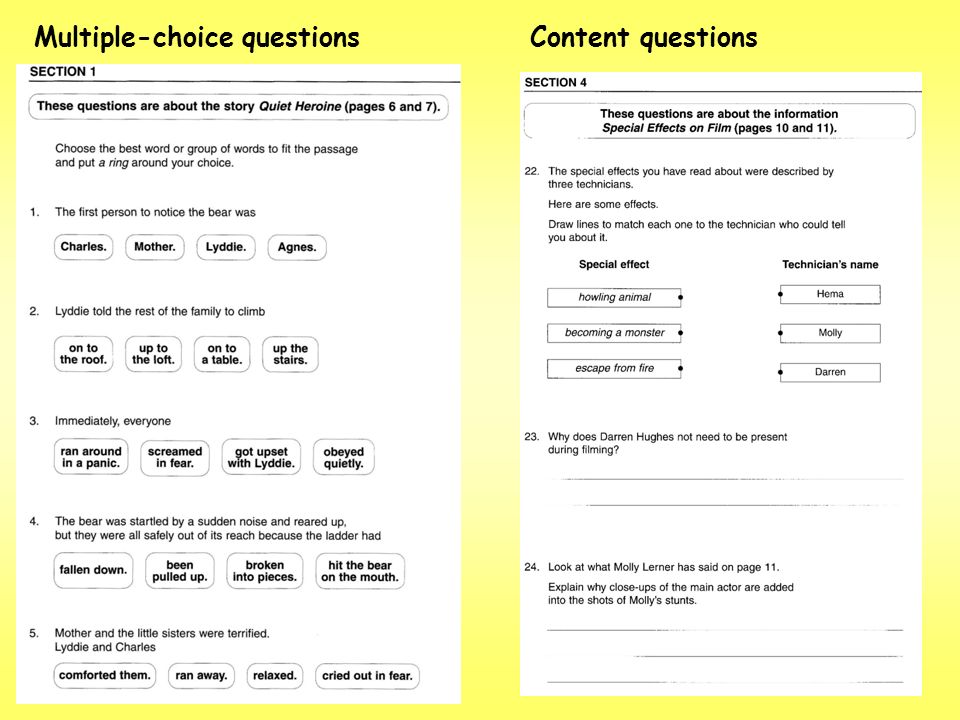 Multiple-choice questionsContent questions