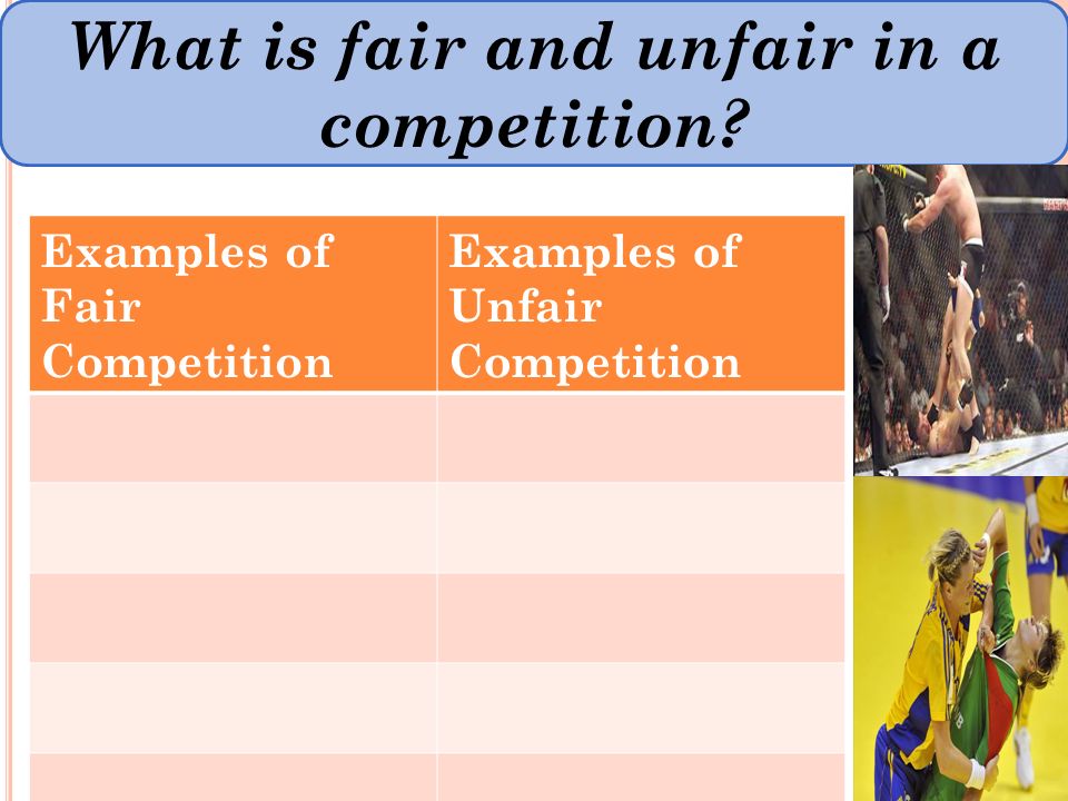 Examples of Fair Competition Examples of Unfair Competition What is fair and unfair in a competition