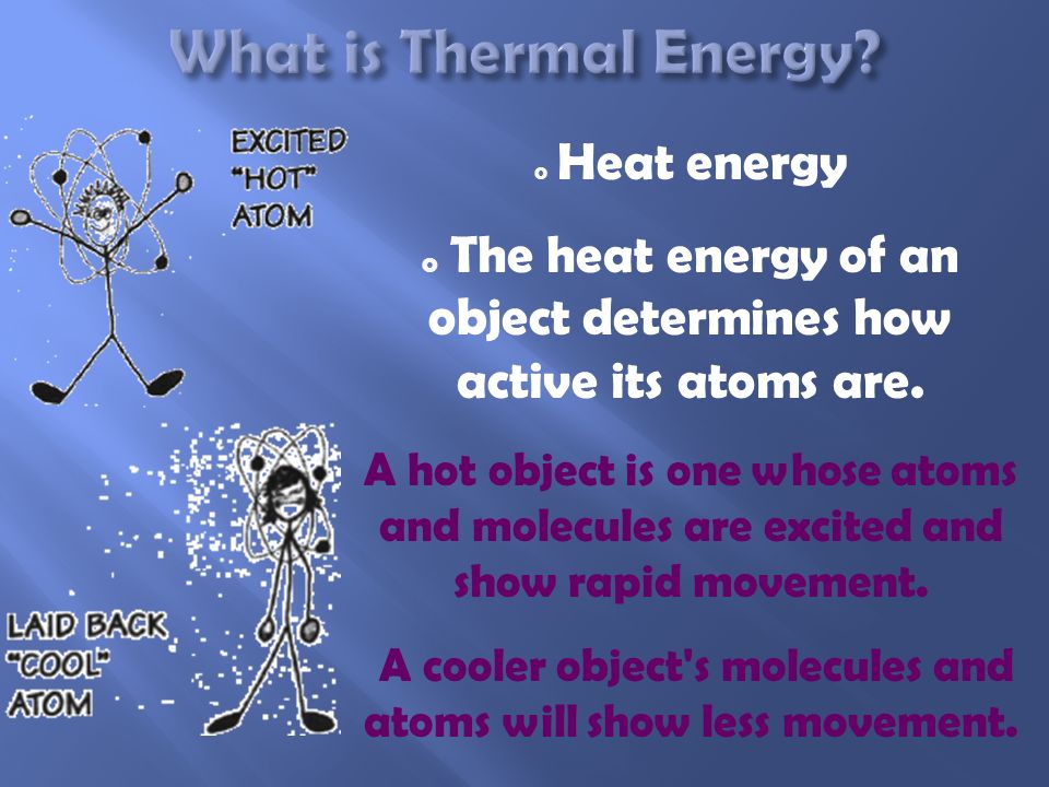 The internal motion of the atoms is called heat energy, because moving particles produce heat.