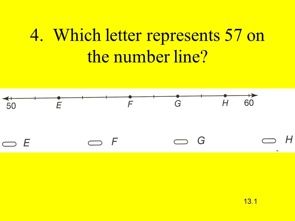 4. Which letter represents 57 on the number line 13.1