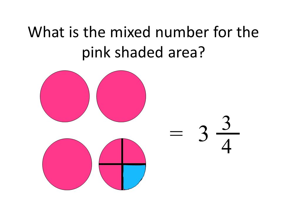 What is the mixed number for the pink shaded area =3 3 4