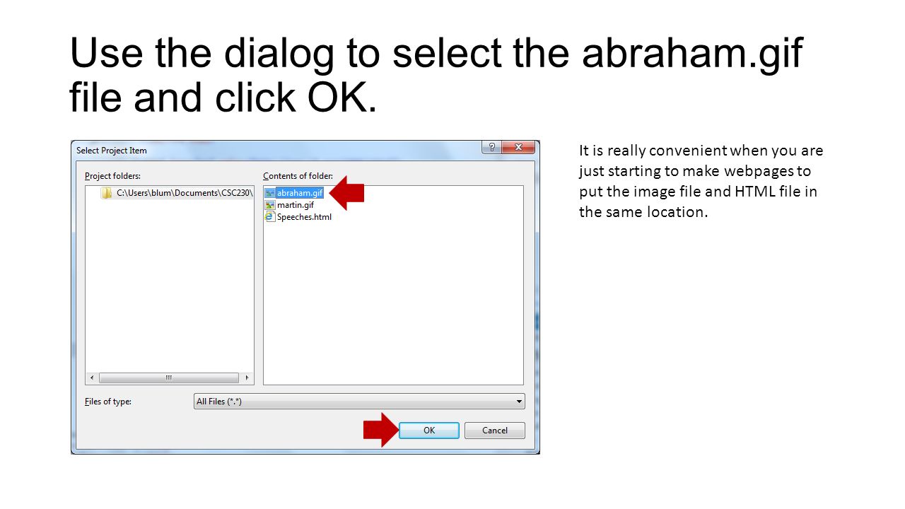 Use the dialog to select the abraham.gif file and click OK.