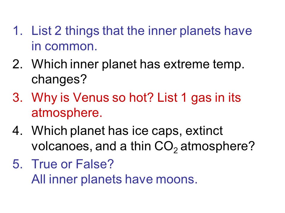 Inner Solar System Quiz From 1 10 On A Piece Of Paper