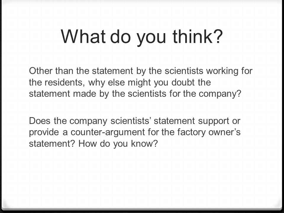 Health risk?. Overview You live near a large chemical factory that ...