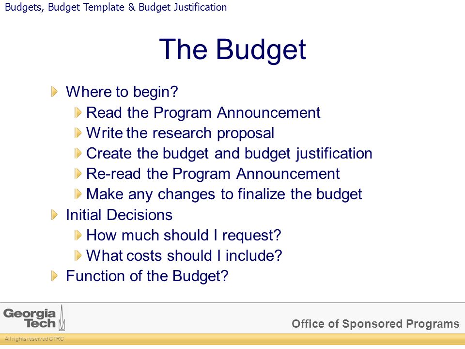 office of sponsored programs all rights reserved gtrc budgeting