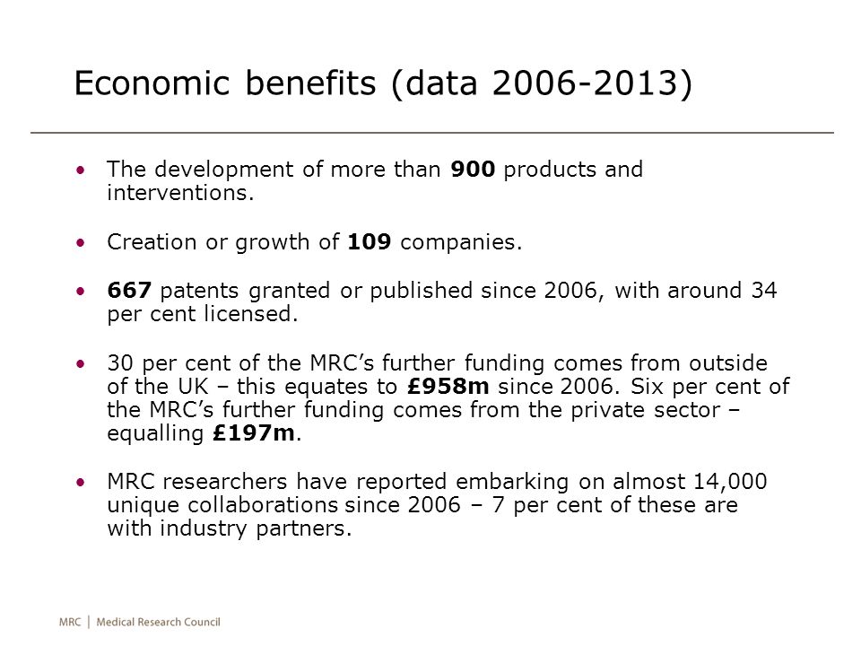 Economic benefits (data ) The development of more than 900 products and interventions.