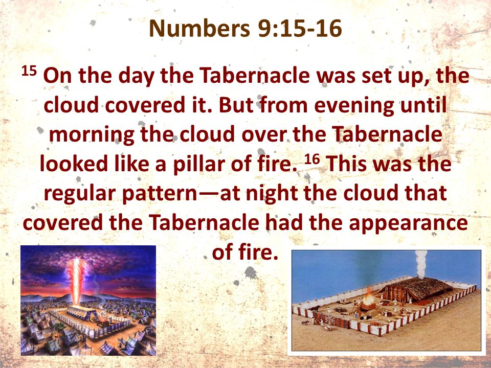 Numbers 9: On the day the Tabernacle was set up, the cloud covered it.
