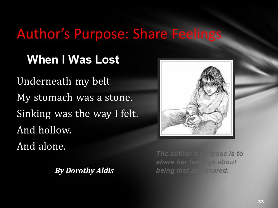Author’s Purpose: Share Feelings Underneath my belt My stomach was a stone.