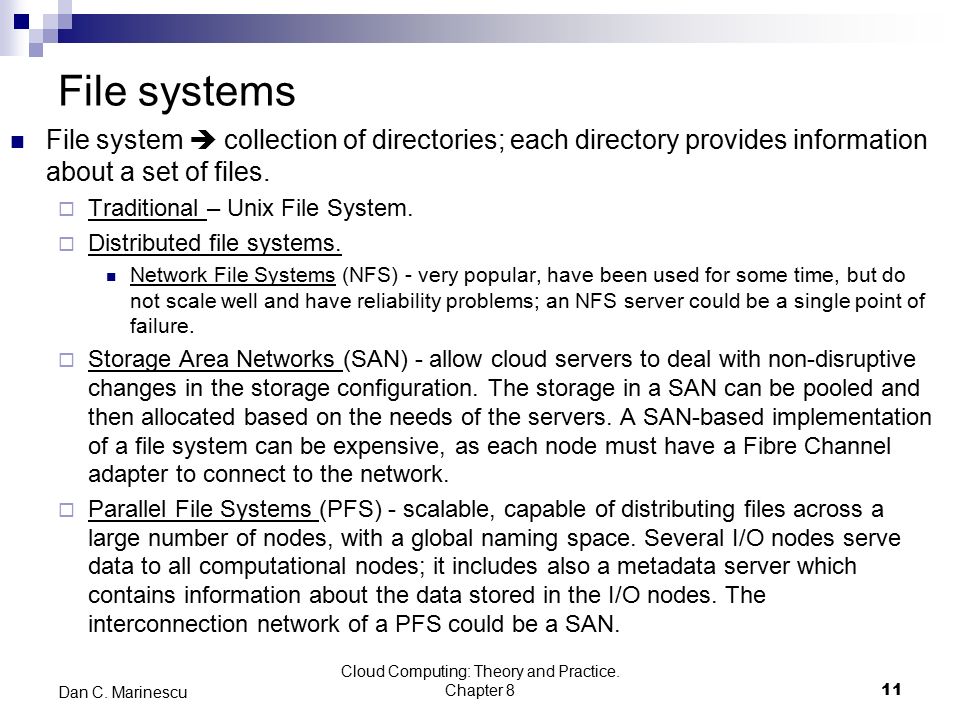 File systems File system  collection of directories; each directory provides information about a set of files.