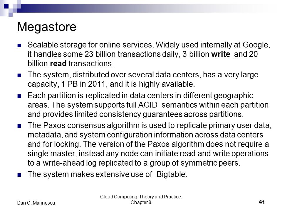 Megastore Scalable storage for online services.
