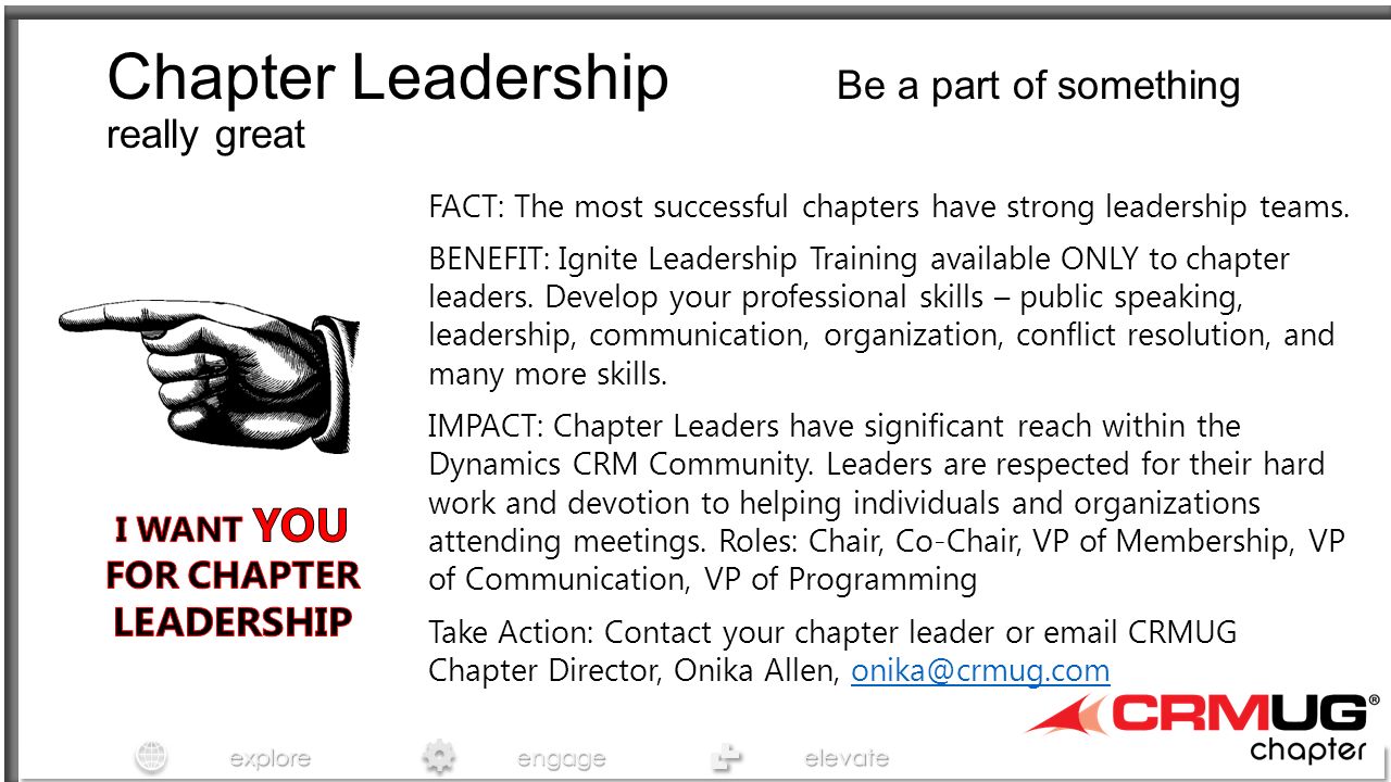exploreengageelevate Chapter Leadership Be a part of something really great FACT: The most successful chapters have strong leadership teams.