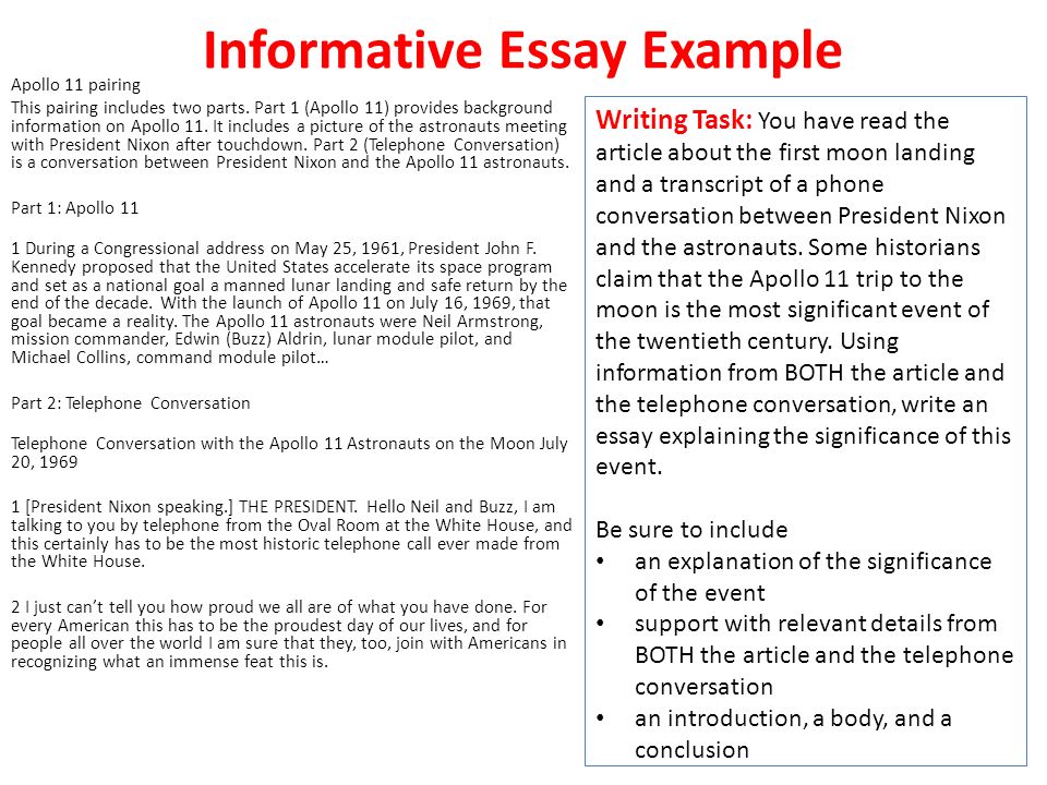 Informative Essay Example Apollo 11 pairing This pairing includes two parts...