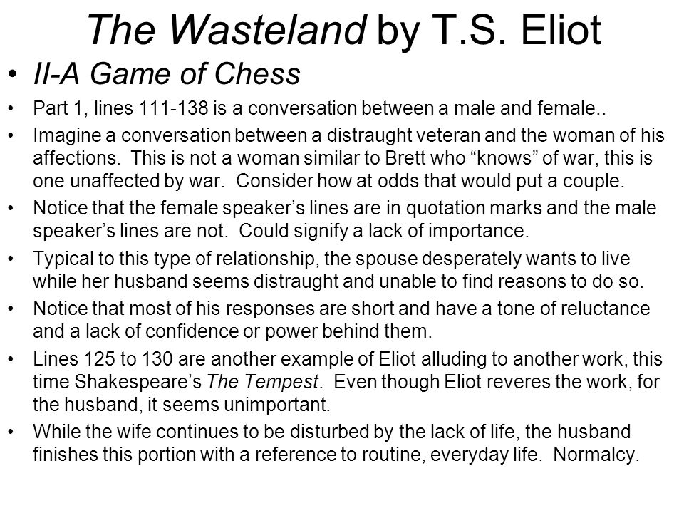 A Game of Chess, Part 2, Line by line analysis, The Wasteland, by T S  Eliot