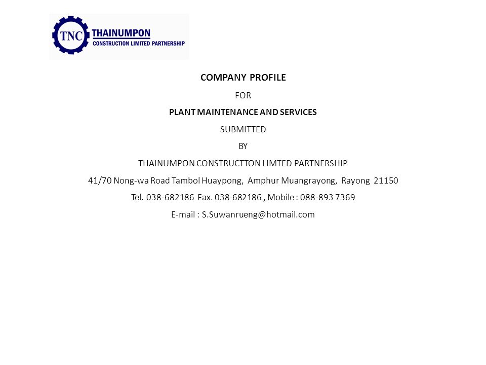 Company Profile For Plant Maintenance And Services Submitted By 1 Company Profile For Plant Maintenance And Services