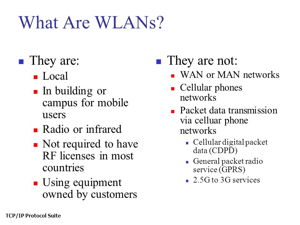 TCP/IP Protocol Suite What Are WLANs.
