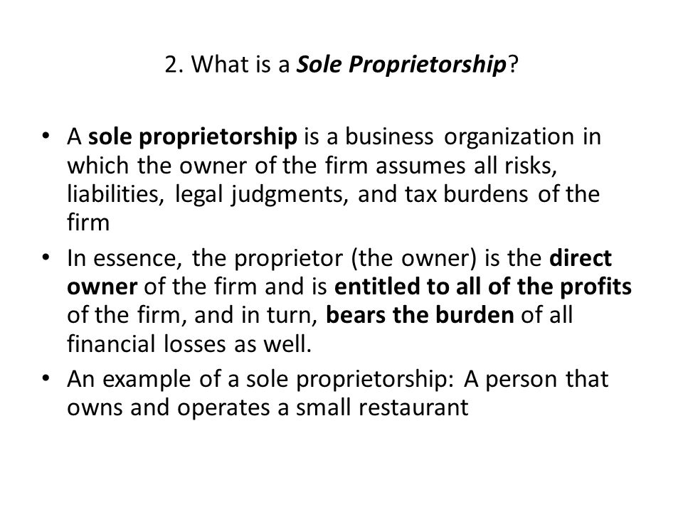 2. What is a Sole Proprietorship.