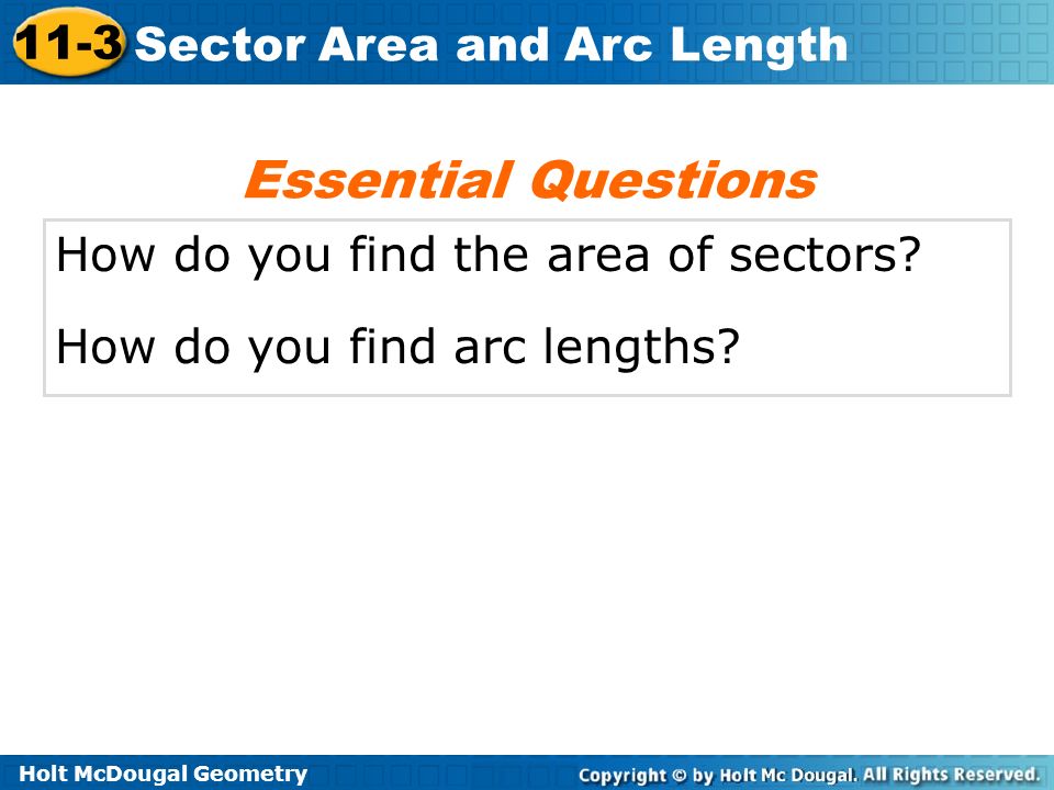 Holt McDougal Geometry 11 3 Sector Area And Arc Length