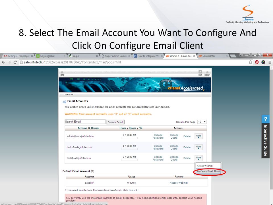 8. Select The  Account You Want To Configure And Click On Configure  Client