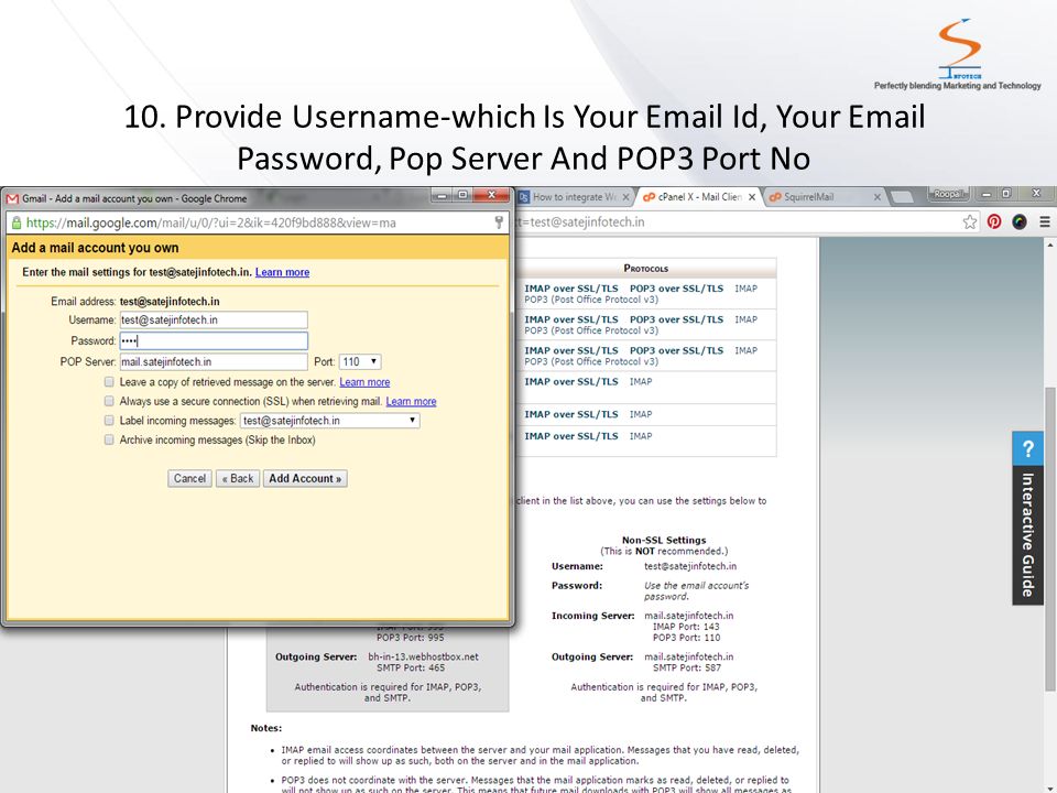 10. Provide Username-which Is Your  Id, Your  Password, Pop Server And POP3 Port No