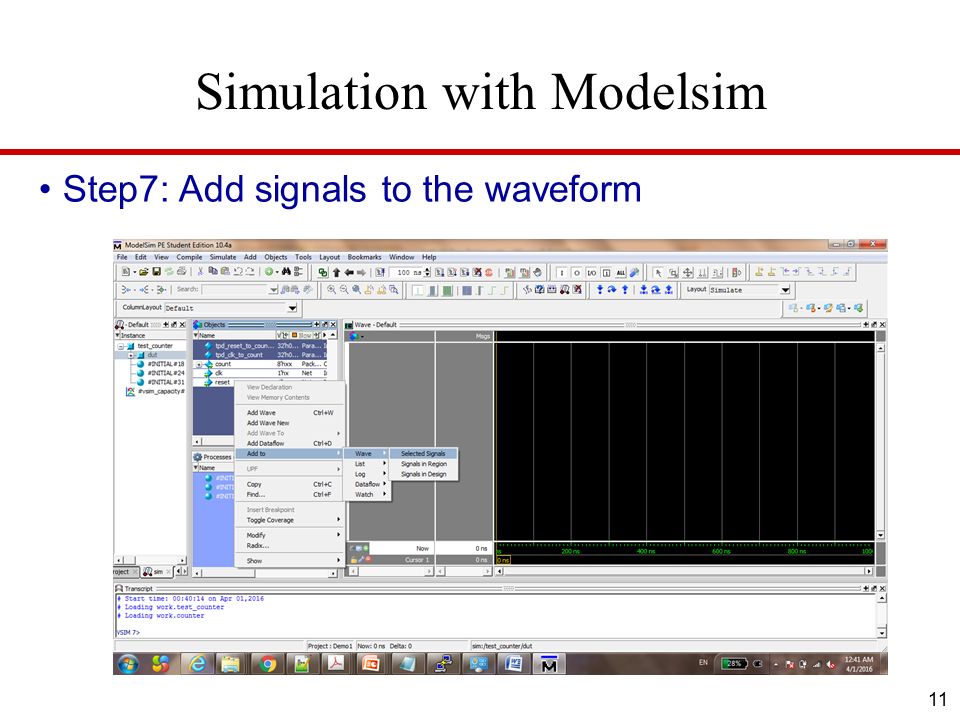 modelsim pe student edition waveform of v file