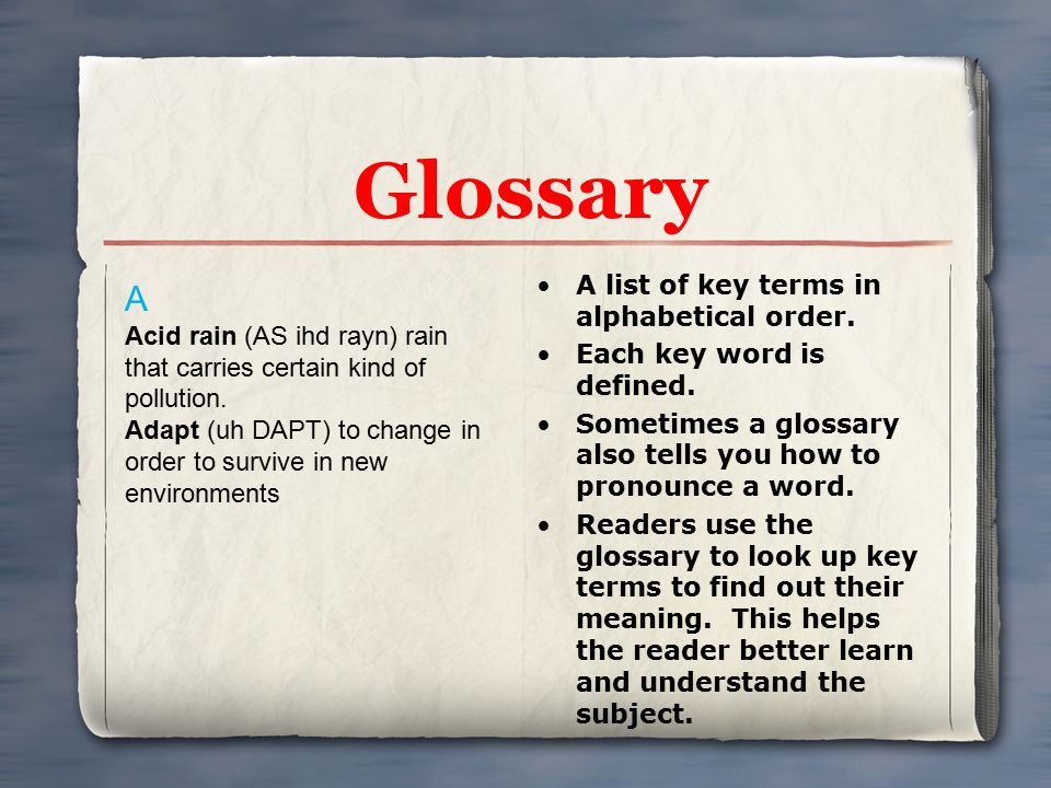Glossary A list of key terms in alphabetical order.