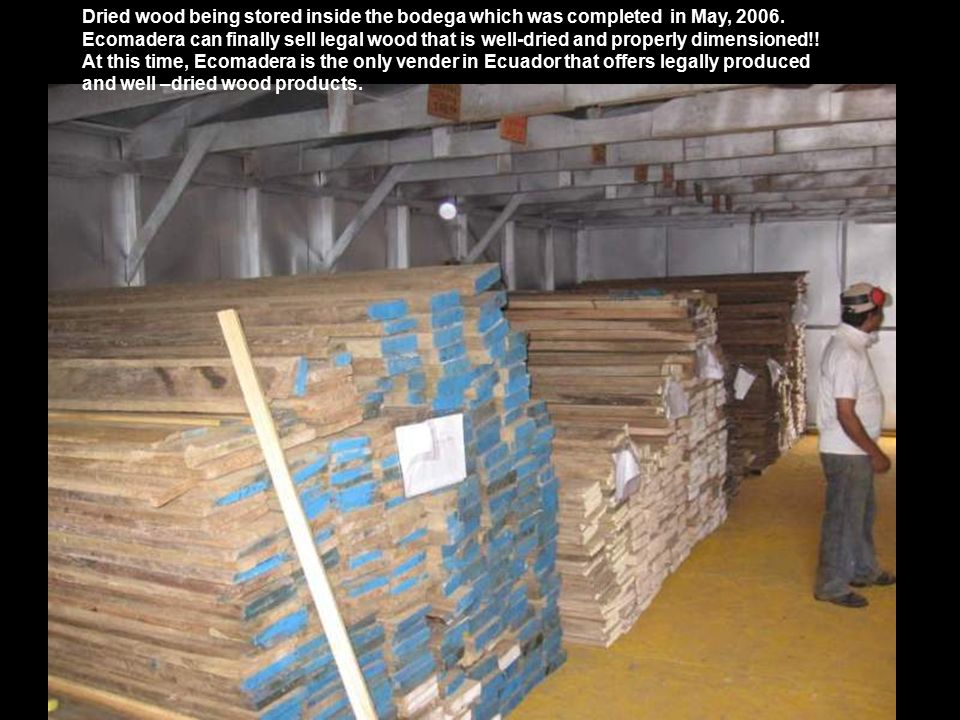 Dried wood being stored inside the bodega which was completed in May, 2006.