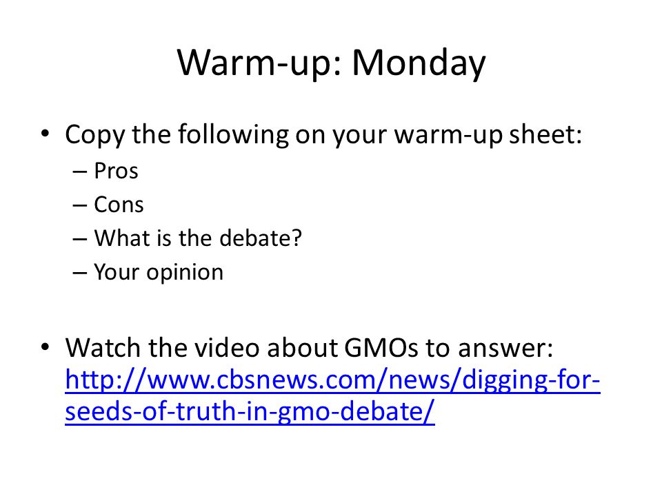 warm up monday copy the following on your warm up sheet pros pros and cons sheet
