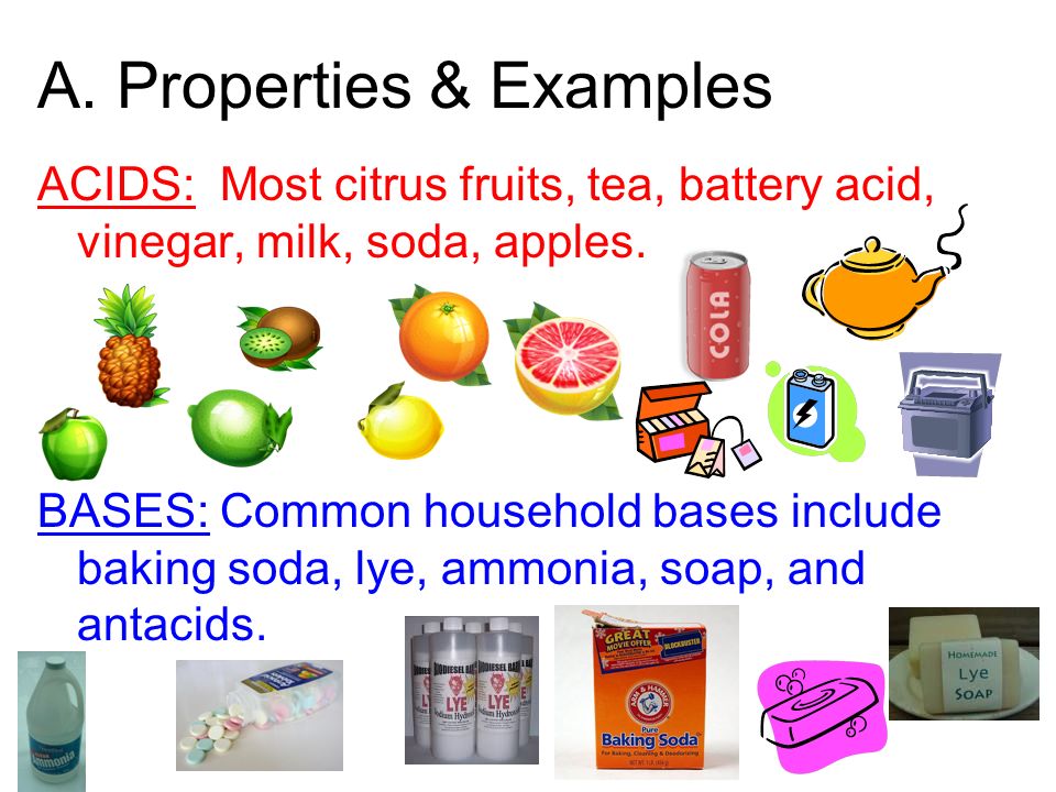 Instance properties. Acids and Bases examples. Examples acids. Household acid. Bases щелочи.