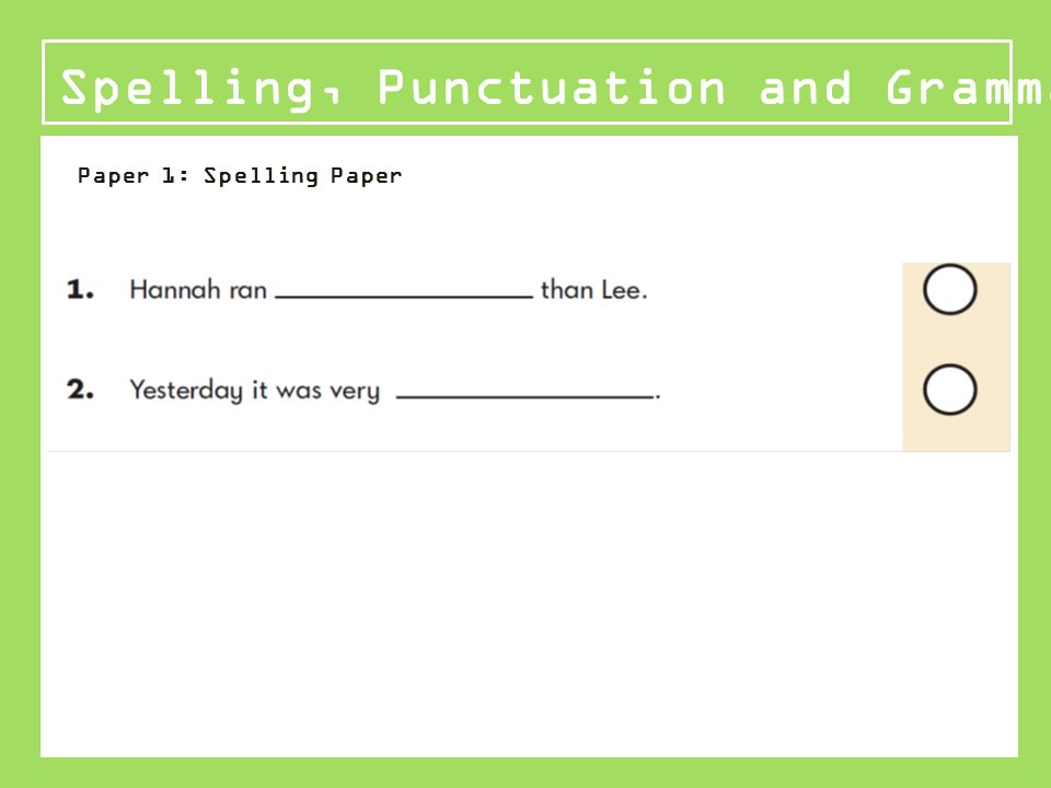 Spelling, Punctuation and Grammar Paper 1: Spelling Paper