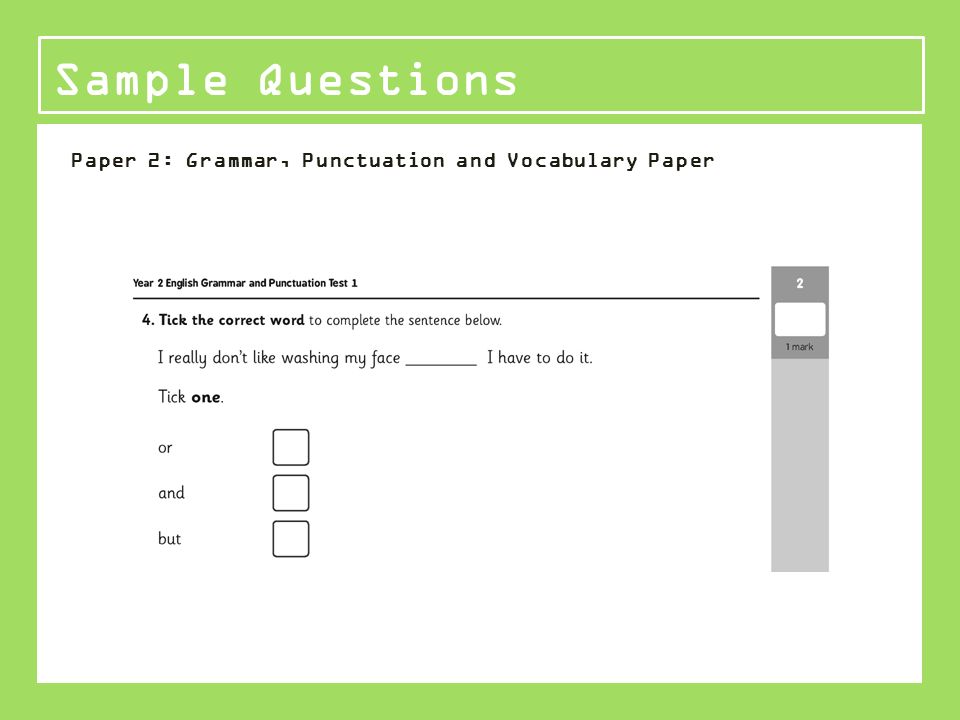 Paper 2: Grammar, Punctuation and Vocabulary Paper Sample Questions