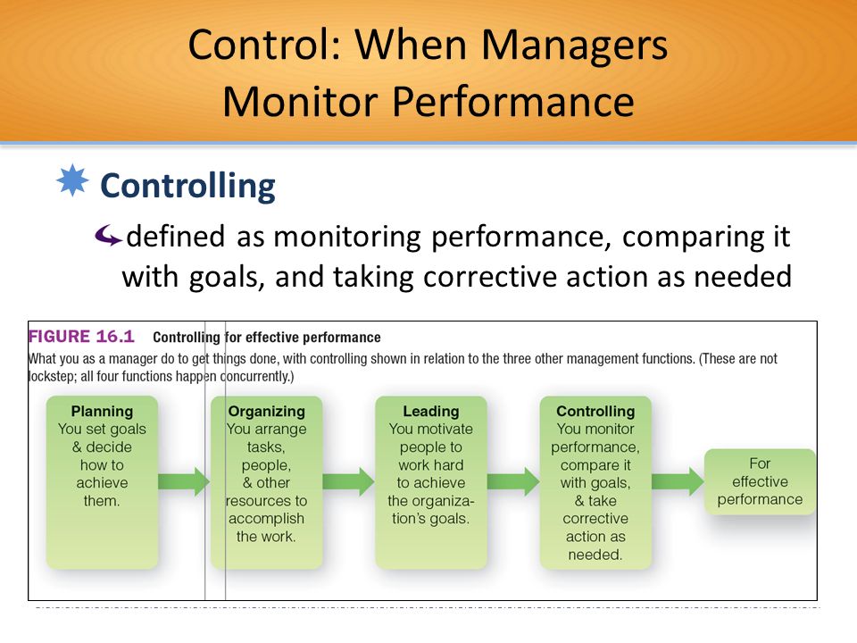 Controlling defined as monitoring performance, comparing it with goals, and...