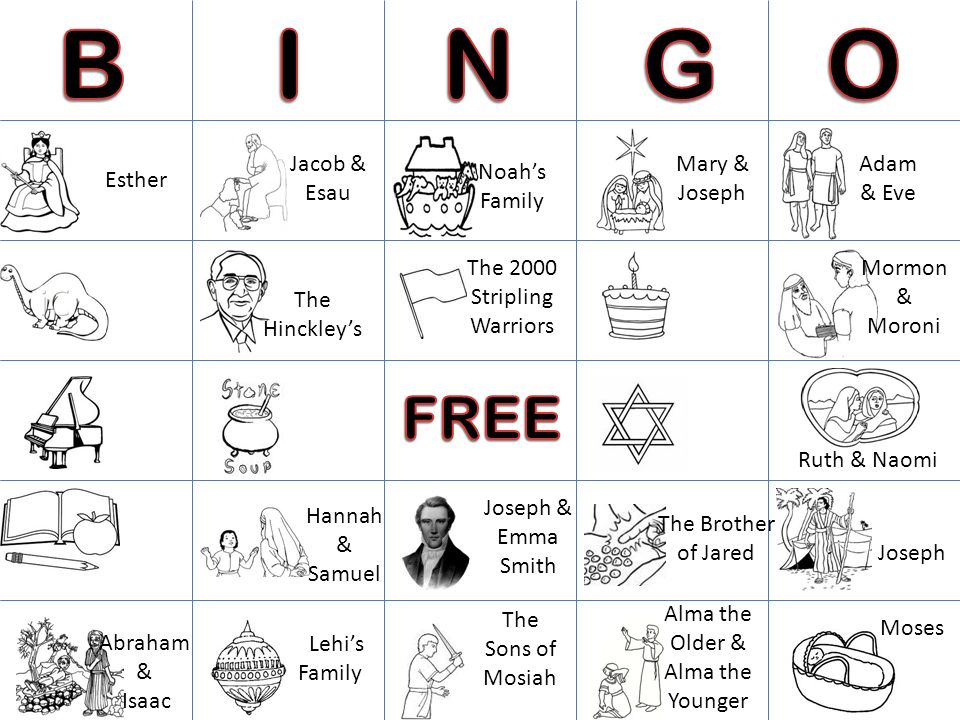 Lehi’s Family Noah’s Family Adam & Eve Abraham & Isaac Jacob & Esau Joseph Moses Mary & Joseph Ruth & Naomi Esther Hannah & Samuel Mormon & Moroni Alma the Older & Alma the Younger The 2000 Stripling Warriors The Sons of Mosiah Joseph & Emma Smith The Hinckley’s The Brother of Jared