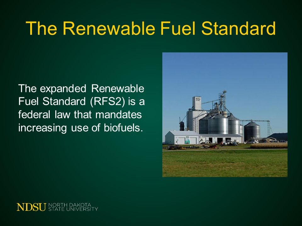 The Renewable Fuel Standard The expanded Renewable Fuel Standard (RFS2) is a federal law that mandates increasing use of biofuels.