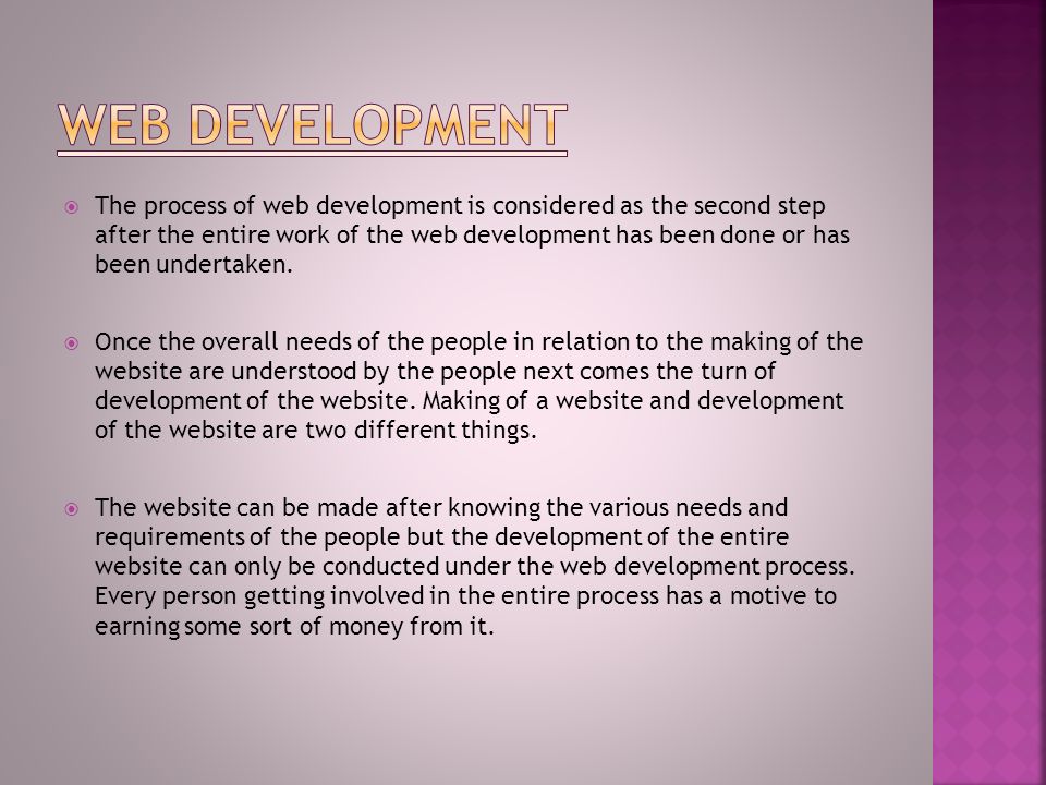  The process of web development is considered as the second step after the entire work of the web development has been done or has been undertaken.