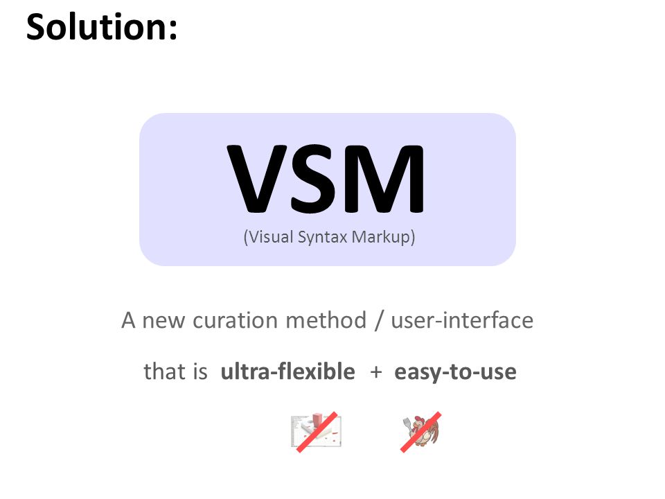 VSM (Visual Syntax Markup) Solution: stcruy A new curation method / user-interface that is ultra-flexible + easy-to-use