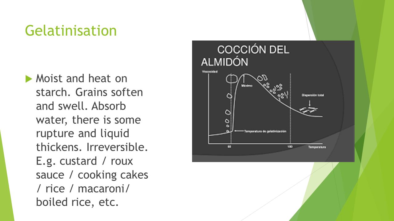 Different Processes In Cooking Gelatinisation Moist And Heat On Starch Grains Soften And Swell Absorb Water There Is Some Rupture And Liquid Thickens Ppt Download